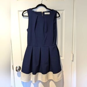 Closet Dress, Navy Blue with Cream bottom border, size 14, Women's